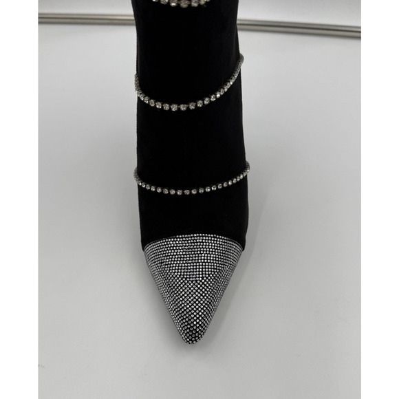 Lauren Lorraine Womens Boots Beyonce Black Rhinestones Knee Size 6.5 Statement - Picture 2 of 11